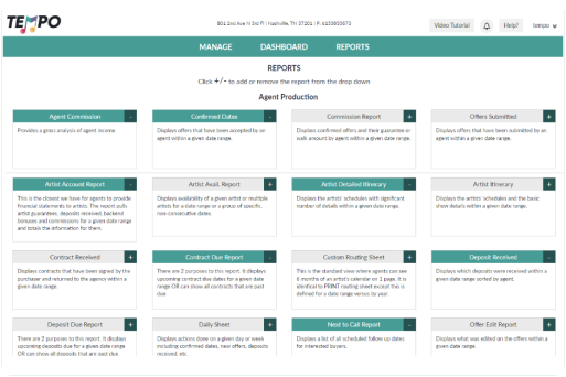 Tracking and Reporting throughout
                        Dates and Tours